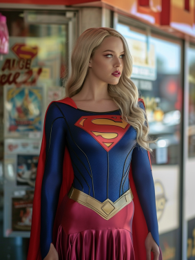 Comic Con Chaos: Super Model Strikes a Pose Among Pop Art and Cosmic Visions