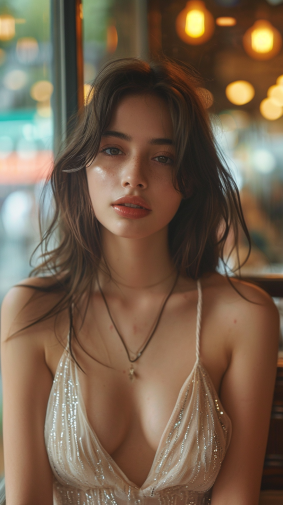 Glamour in a Quiet Cafe: Elina Karimova Captured in Neo-Romantic Elegance