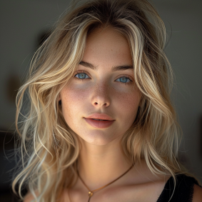 Transcending Realism: Portrait of Eszter Mattioni, Capturing America's Model with Blue Eyes and Serious Expression