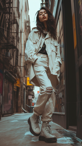Urban Elegance: Elsa Bleda Embracing the Grunge Aesthetic in White