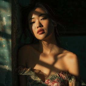 Chen Lu in Bloom: Aesthetic Portrait of a Southeast Asian Model Embracing Chiaroscuro