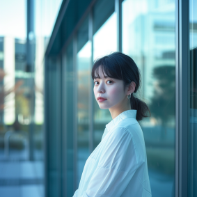 Chizuko's Contemplation: A Neoist Portrait of Japanese Model in White Shirt