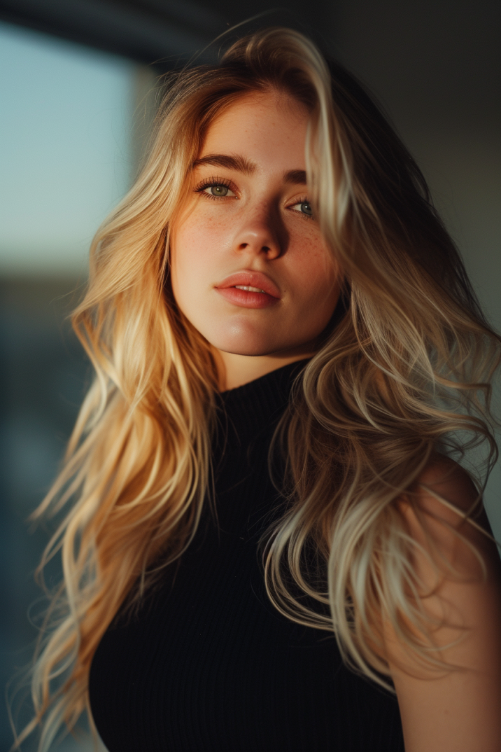 Elegance in Black: A Masterpiece with Eszter Mattioni, a Blonde Beauty