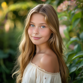Enchanting Beauty in Bloom: A Character Portrait of a Young Girl in a Garden by Christen Dalsgaard