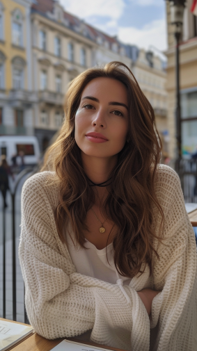 Eszter's Tranquil Gaze: A Serene Moment Captured with Architectural Beauty