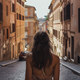 Flavia's City Stroll: Embracing the Romance of Urban Splendor in a Dreamy Italian Setting