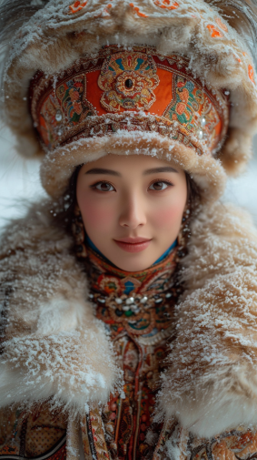 Fur-clad Beauty in Snow: A Cloisonnist Ode to Elegance by Bian Jingzhao