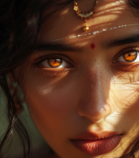 Golden Gaze: A Photorealistic Portrait of Algerian Model with Piercing Eyes and Yellow Eyeliner