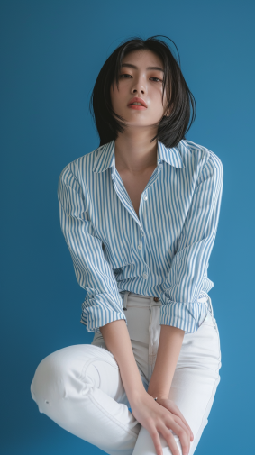 Graceful Elegance: Chen Jiru's Poetic Pose in Blue and White