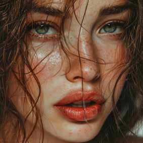 Hyperreal Portrait: Freckled Beauty with Big Noses, Artur Tarnowski's Stunning Photorealistic Digital Painting