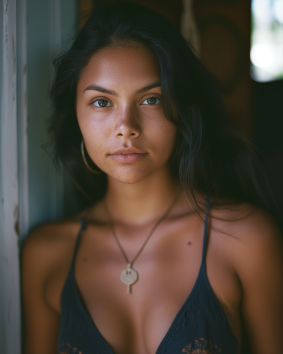 Natural Beauty: Philippines Model Posing in Dimly Lit Room with Audrey Kawasaki Influence