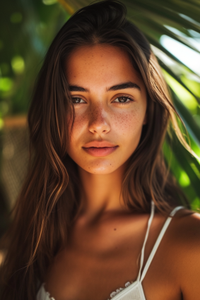 Naturally Radiant: Barbara Greg's Freckled Portrait with Leaf