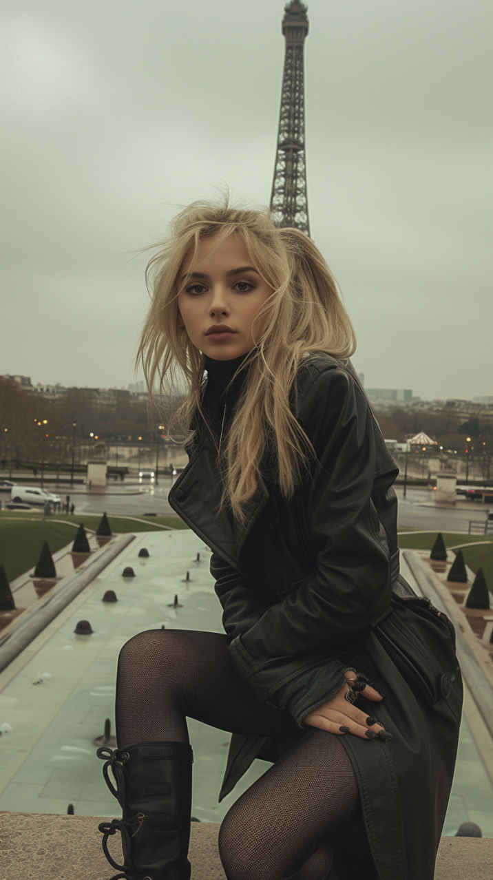 Parisian Chic: Elina Karimova Striking Pose in Front of Eiffel Tower | iFoto