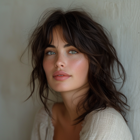 Portrait of Romantic Elegance: Araceli Gilbert's Perfect Presence Against a White Backdrop