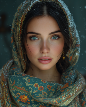 Qajar Charm: Elina Karimova's Perfect Gaze in Floral Scarves