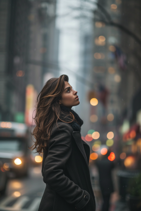 Rainy Reflections: Elsa Bleda's Cinematic Portrait of a Woman Lost in the Sky