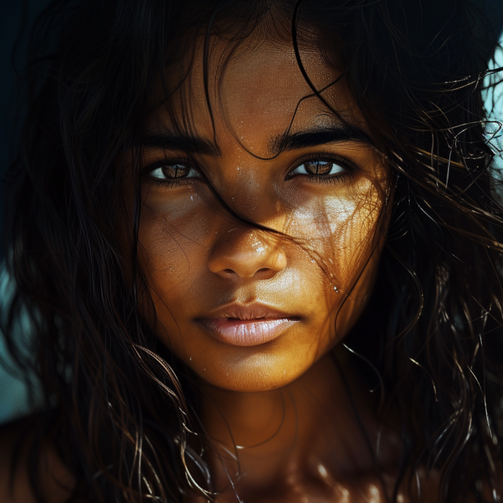 Serene Elegance: Latina Beauty in Blue - Close Up Portrait by Daniel ...