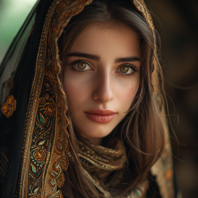 Sublime Elegance: A Photorealistic Portrait of an Algerian Model Embracing Qajar Art by Elina Karimova