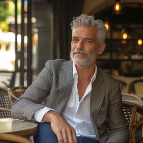 Timeless Elegance: An Old Soul Savoring Wine at the Classic Restaurant Table