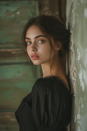 Aesthetic Elegance: Elina Karimova's Green Portrait with Mexican Flair