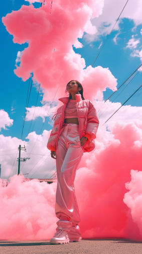 Aesthetic Heights: Daphne Allen in Pink Clouds - Fashion Photography Vibes