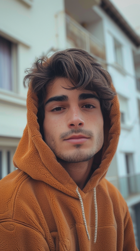 Architectural Elegance: Brazilian Male Model Framed by Aesthetic Buildings and Perfect Features