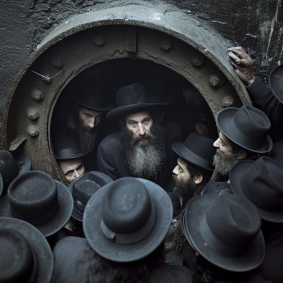 Bearded Brotherhood: Les Automatistes in Tunnel with Jewish Male Model - De Hirsh Margules' Award-Winning Photo