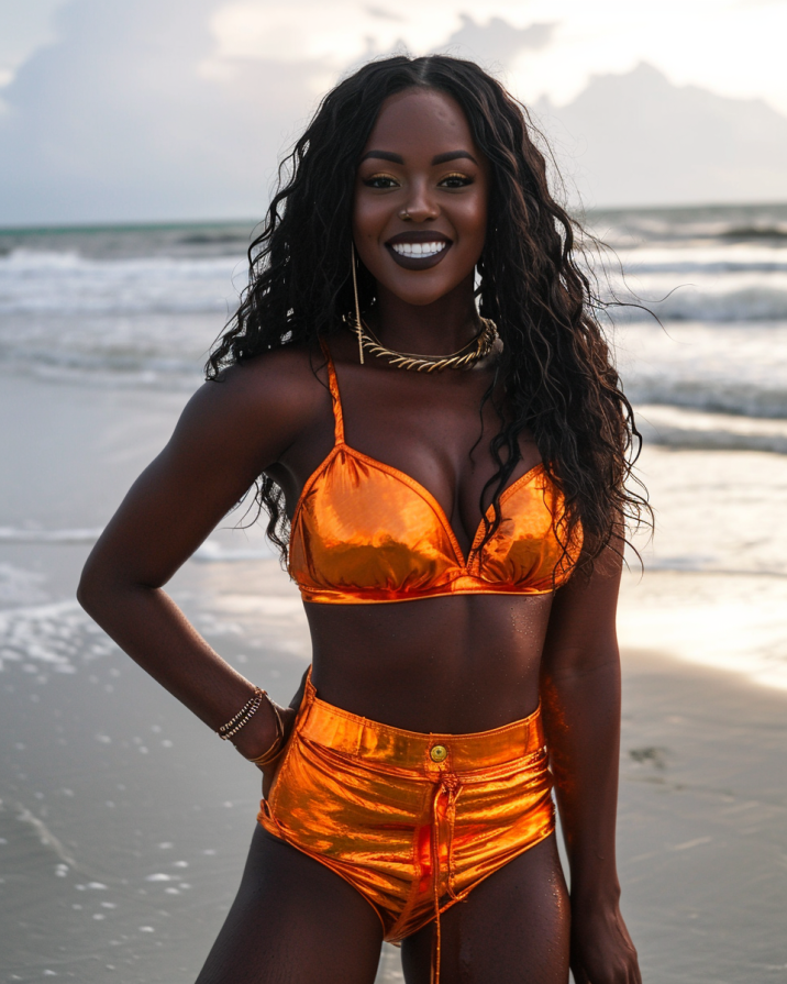 Bronze Queen of the Afrofuturistic Shore Chinwe s Ghana Swimsuit Splendor iFoto