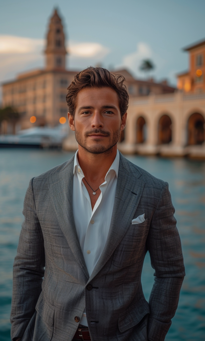 Classical Elegance: Greek Male Model Portraying Alexander Kucharsky by the  Water | iFoto