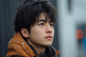 Contemplation in Autumn: A Cinematic Portrait of a Japanese Teenage Model in Fan Kuan Style