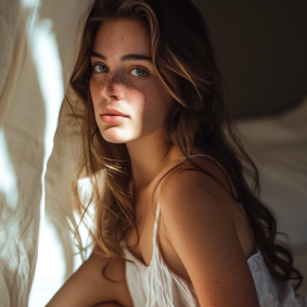Freckled Elegance: Intimate Portrait of Brigette Barrager in Serbian Underwear