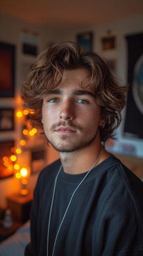 Glamour in the Glow: A Portrait of Cam Sykes, the Brazilian Male Model, Against Art Nouveau Lights