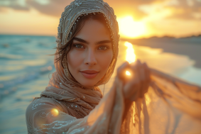Golden Hour Glow: Araceli Gilbert Embraces Light on the Beach