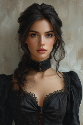 Gothic Elegance: A Photorealistic Portrait of a Jewish Female Model in Black and White