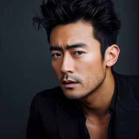 Graceful Elegance: The Portrait of Johnson Ting by David Park - Thailand Male Model in Black Attire