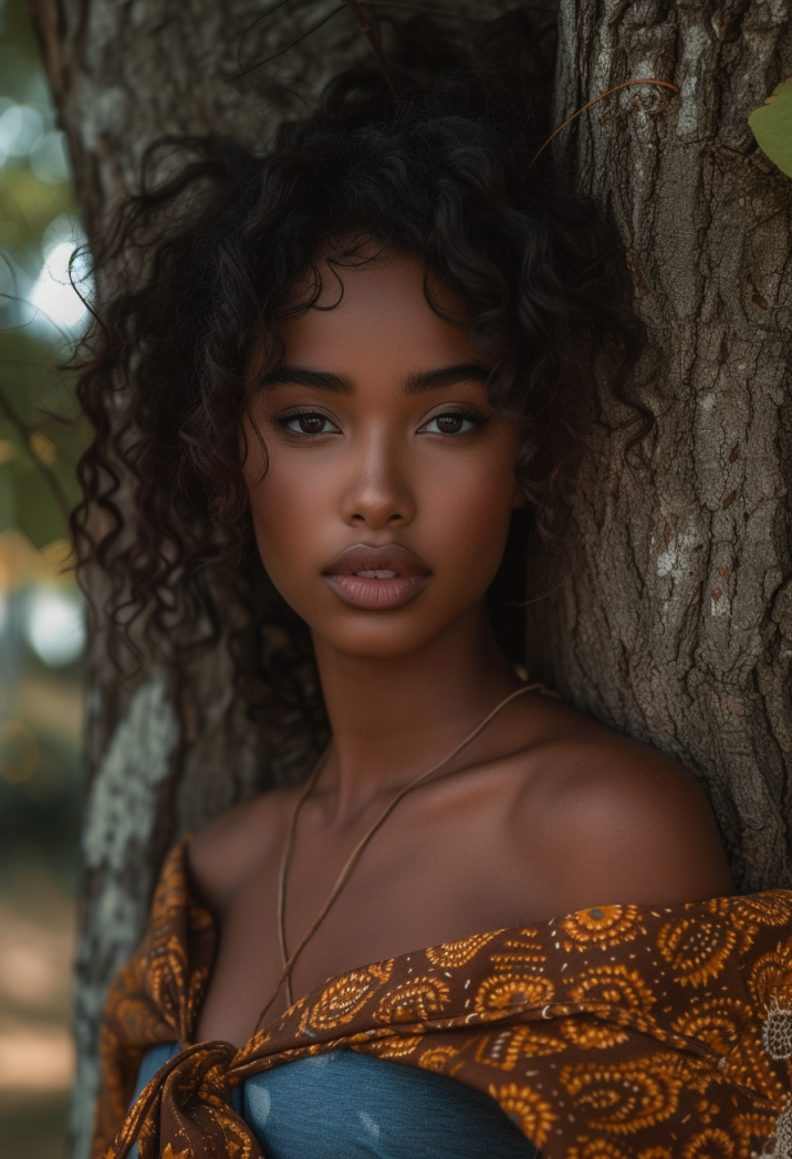 Graceful Essence: Portrait of an African American Beauty Leaning ...