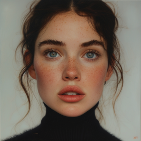Intense Gaze: Hyperrealistic Portrait of Cecile Walton, Jewish Female Model