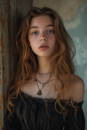 Neo-Romantic Elegance: Elina Karimova in Black with Heart Necklace