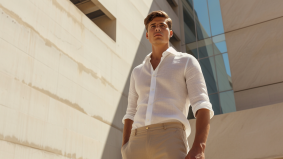 Neoclassical Elegance: A Modern Arabian Man Admiring Christian Hilfgott Brand's Sculpture