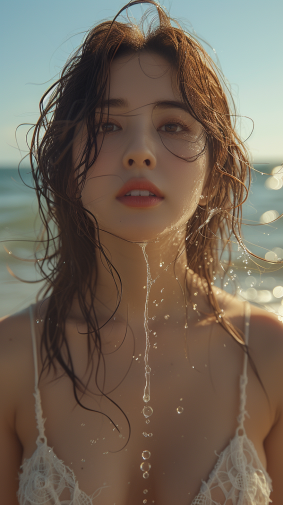 Ocean's Grace: A Photorealistic Portrait by Du Qiong Captures Thailand Swimsuit Model's Serene Beauty