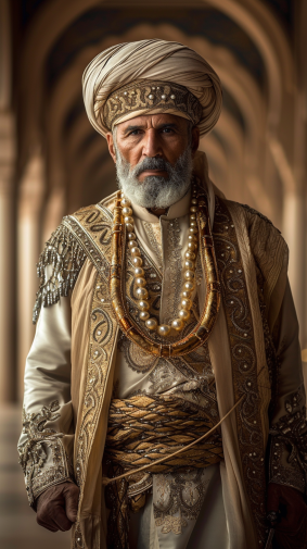 Regal Reverence: Qajar Art with Arabian Male Model, Altoon Sultan