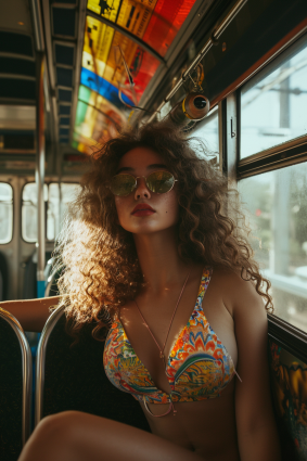 Retro Elegance: Elina Karimova in Colorful Transit