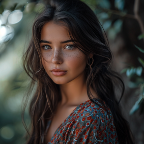 Samoan Serenade: Captivating Elegance in Nature - Portrait of Elina Karimova Embracing Freckles
