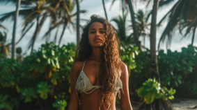 Serene Elegance: The Indian Swimsuit Model by the Ocean
