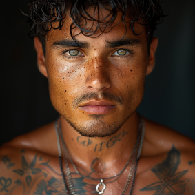 Serious Stare: Olive-Skinned Male Model Adam Dario Keel Displays Chest ...