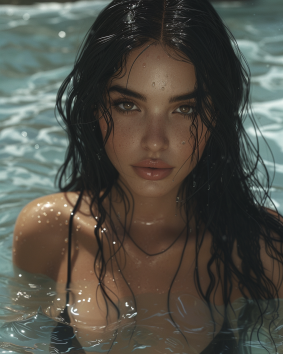 Splash of Beauty: Photorealistic Portrait of a Venezuelan Swimsuit Model by Didier Mouron