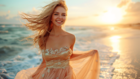 Sunset Serenade: Anna Maria Barbara Abesch Radiant in Neo-Romantic Italian Swimsuit Chic
