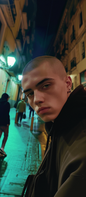 Urban Elegance: Brazilian Male Model in the Night Glow